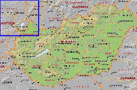 Administrativa mapa de Hungria em ingles