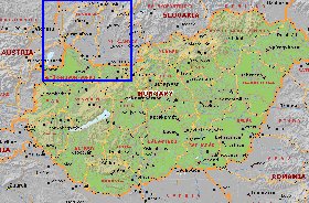 Administrativa mapa de Hungria em ingles