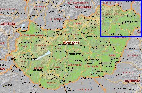 Administrativa mapa de Hungria em ingles