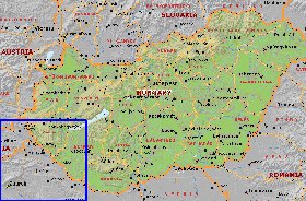 Administrativa mapa de Hungria em ingles