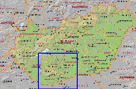 Administrativa mapa de Hungria em ingles