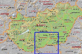 Administrativa mapa de Hungria em ingles