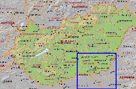 Administrativa mapa de Hungria em ingles