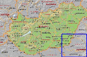 Administrativa mapa de Hungria em ingles