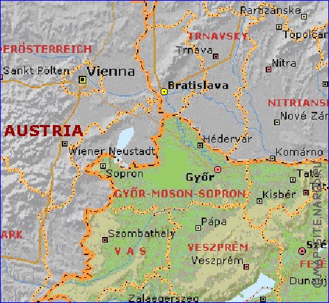 Administrativa mapa de Hungria em ingles