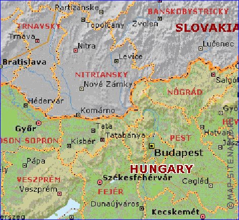 Administrativa mapa de Hungria em ingles