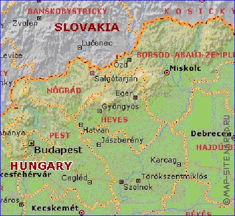 Administrativa mapa de Hungria em ingles