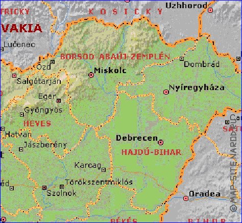 Administrativa mapa de Hungria em ingles