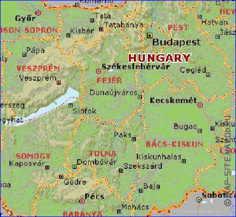 Administrativa mapa de Hungria em ingles