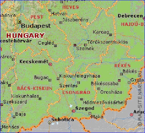 Administrativa mapa de Hungria em ingles