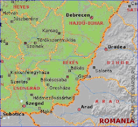 Administrativa mapa de Hungria em ingles