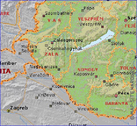 Administrativa mapa de Hungria em ingles