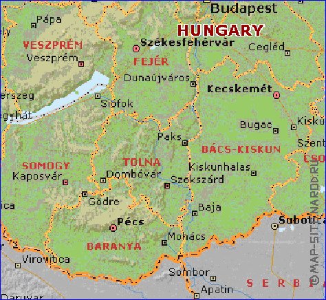 Administrativa mapa de Hungria em ingles