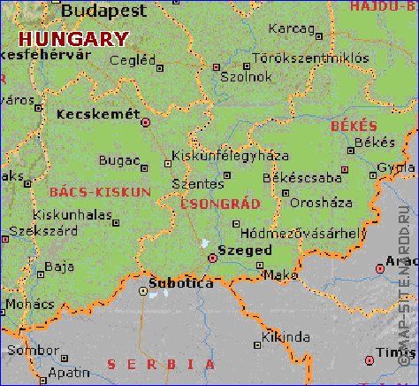 Administrativa mapa de Hungria em ingles