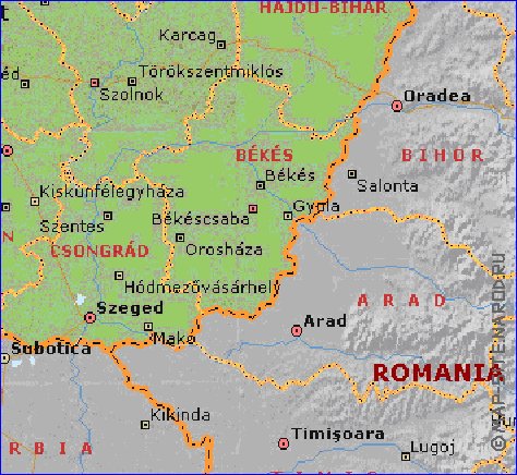 Administrativa mapa de Hungria em ingles