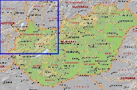 Administrativa mapa de Hungria em ingles