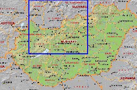 Administrativa mapa de Hungria em ingles