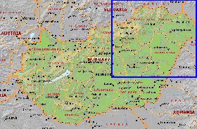 Administrativa mapa de Hungria em ingles