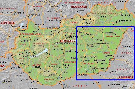 Administrativa mapa de Hungria em ingles