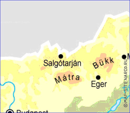 Fisica mapa de Hungria em ingles