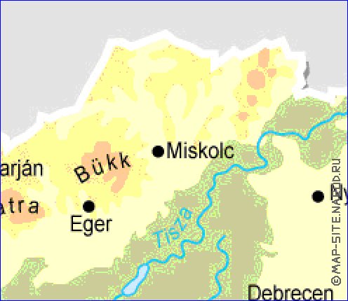 Fisica mapa de Hungria em ingles