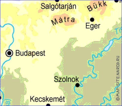 Fisica mapa de Hungria em ingles