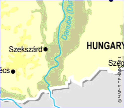 Physique carte de Hongrie en anglais