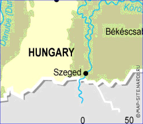 Physique carte de Hongrie en anglais