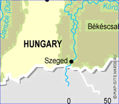 Fisica mapa de Hungria em ingles