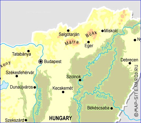 Fisica mapa de Hungria em ingles