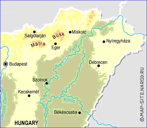 Fisica mapa de Hungria em ingles