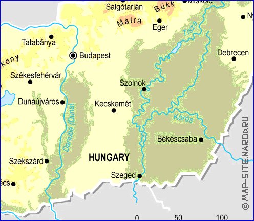 Fisica mapa de Hungria em ingles