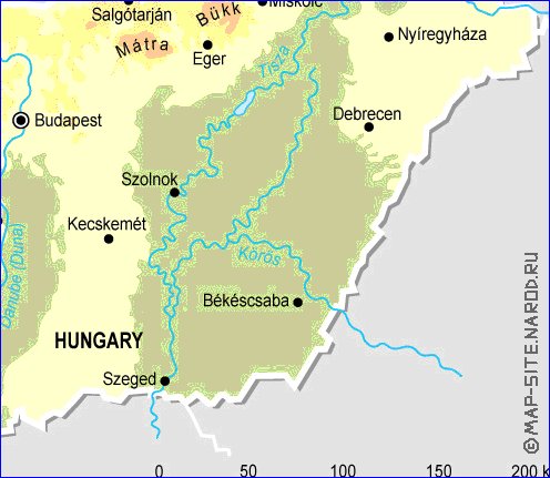 Fisica mapa de Hungria em ingles