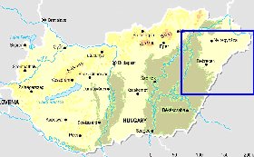 Fisica mapa de Hungria em ingles