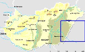 Fisica mapa de Hungria em ingles