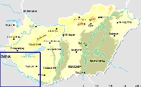 Fisica mapa de Hungria em ingles