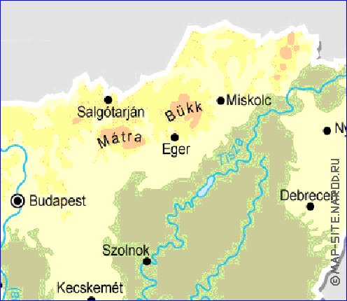 Fisica mapa de Hungria em ingles