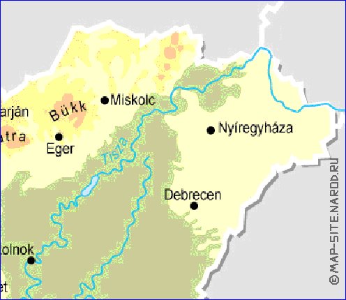 Fisica mapa de Hungria em ingles