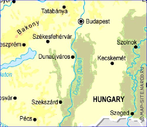 Fisica mapa de Hungria em ingles