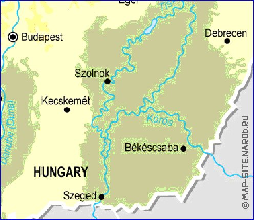 Fisica mapa de Hungria em ingles