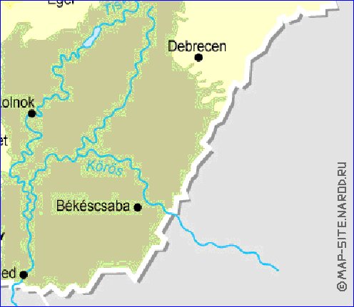 Fisica mapa de Hungria em ingles