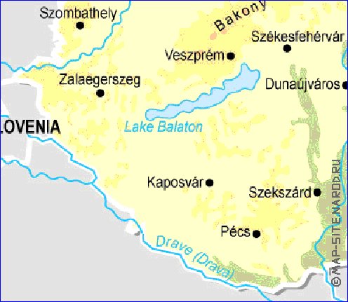 Fisica mapa de Hungria em ingles