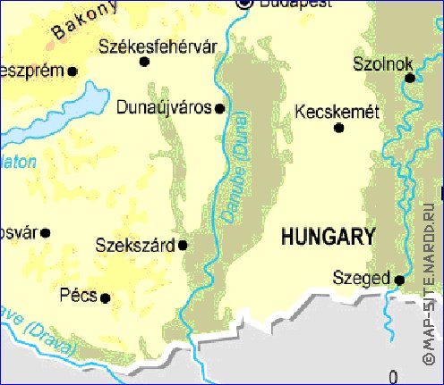 Fisica mapa de Hungria em ingles