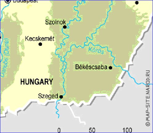 Fisica mapa de Hungria em ingles