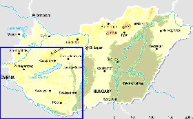 Fisica mapa de Hungria em ingles