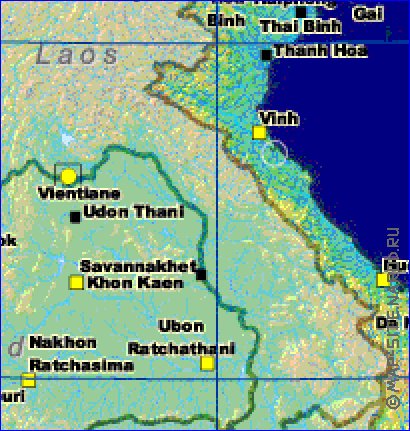 Physique carte de Viet Nam en anglais
