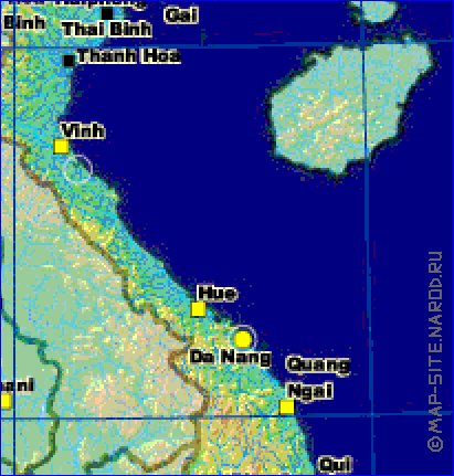 Physique carte de Viet Nam en anglais