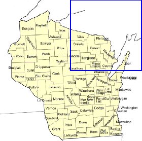 Administrativa mapa de Wisconsin