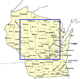 Administrativa mapa de Wisconsin