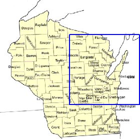 Administrativa mapa de Wisconsin